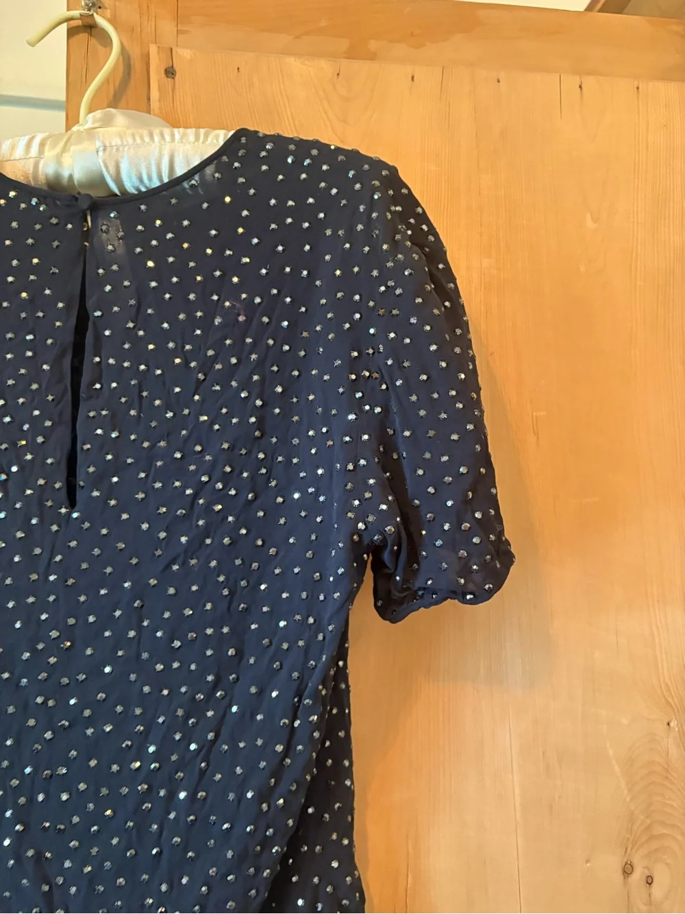 Pamela Dennis Navy Short Sleeve Sequin Dot Top